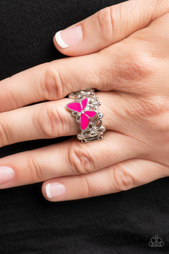 All FLUTTERED Up - Pink Ring – Paparazzi Accessories