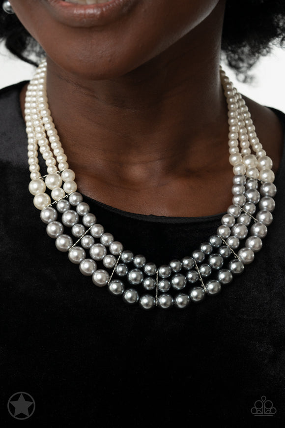 Lady In Waiting - White and Grey Pearl Blockbuster Necklace – Paparazzi Accessories