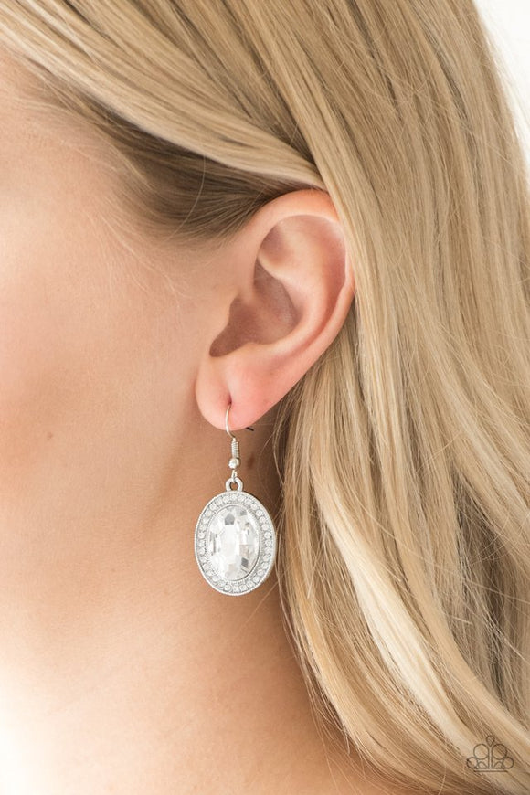 Only FAME In Town - White Earrings – Paparazzi Accessories