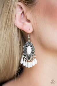 Private Villa - White  Earrings – Paparazzi Accessories