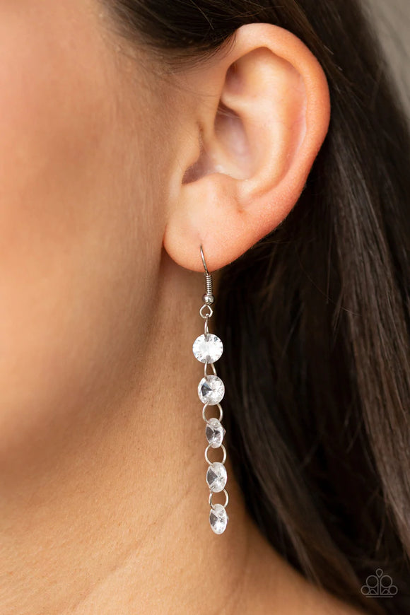 Trickle-Down Effect - White Earrings – Paparazzi Accessories