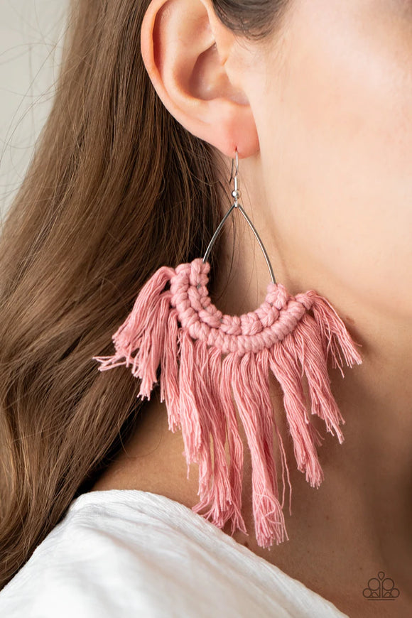 Wanna Piece Of MACRAME? - Pink Earrings – Paparazzi Accessories
