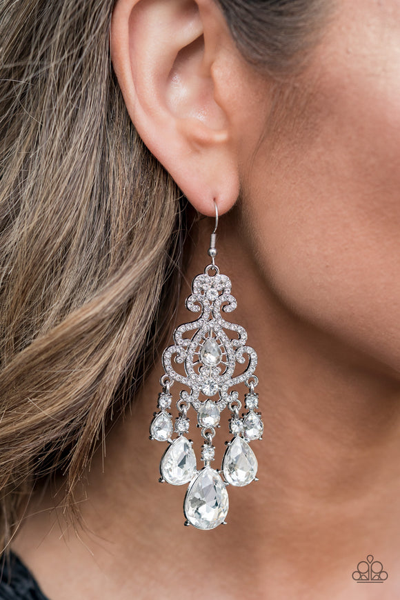 Queen Of All Things Sparkly - White Earrings – Paparazzi Accessories