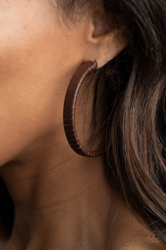 Leather-Clad Legend - Brown Earrings – Paparazzi Accessories