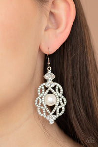 Rhinestone Renaissance - White Earrings – Paparazzi Accessories