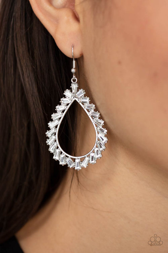 Stay Sharp - White Rhinestone Earrings – Paparazzi Accessories