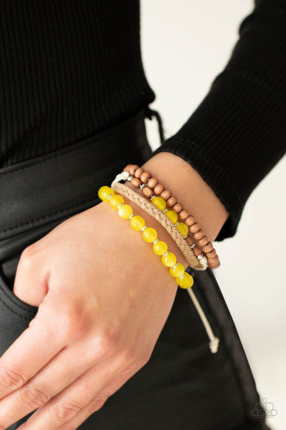 Down HOMESPUN - Yellow Bracelet – Paparazzi Accessories