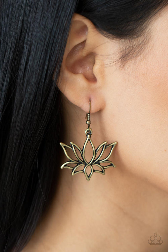 Lotus Ponds - Brass Earrings - Paparazzi Accessories