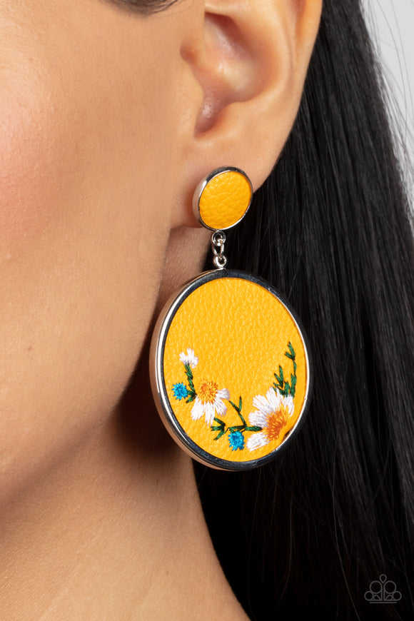 Embroidered Gardens - Yellow Earrings – Paparazzi Accessories