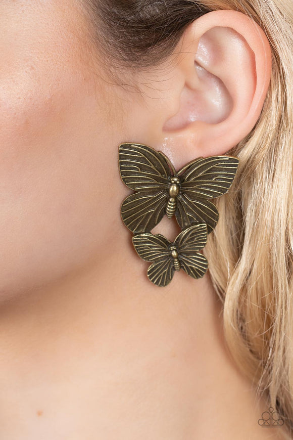 Blushing Butterflies - Brass Earrings – Paparazzi Accessories