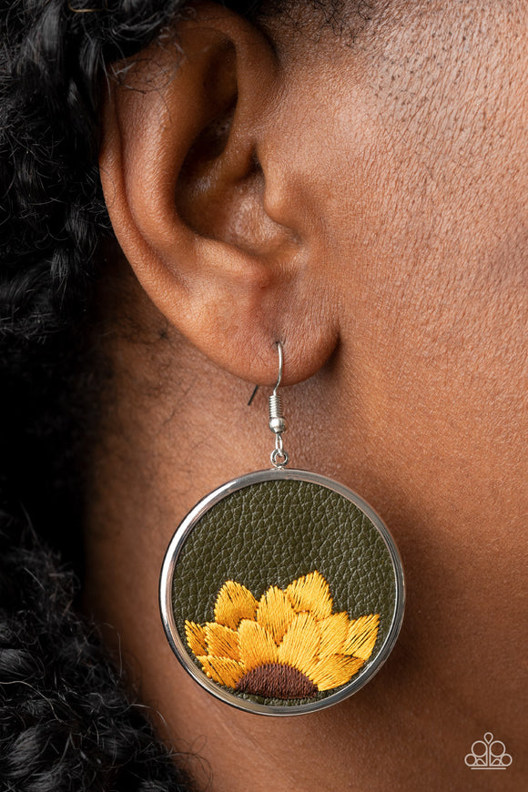 Sun-Kissed Sunflowers - Green Earrings - Paparazzi Accessories