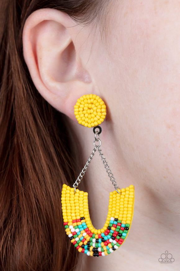 Make it RAINBOW - Yellow Earrings - Paparazzi Accessories