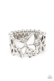 All FLUTTERED Up - White Ring – Paparazzi Accessories