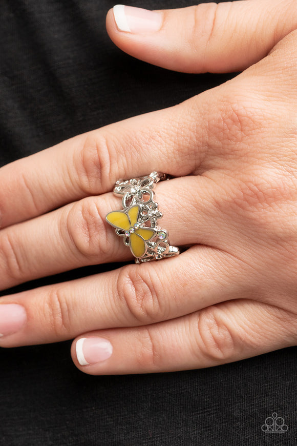 All FLUTTERED Up - Yellow Ring – Paparazzi Accessories