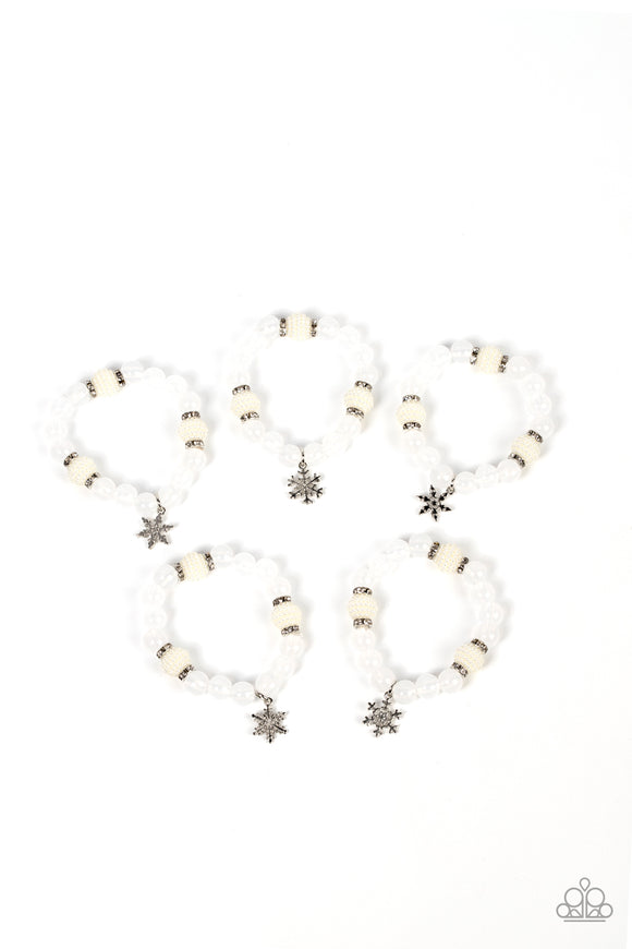 White Pearl and Bead Snowflake Bracelet Set - Little Diva Bracelet – Paparazzi Accessories